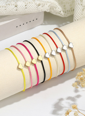 跨境新款爱心形编织手绳男女通用情侣时尚简约彩色可调节手链脚链