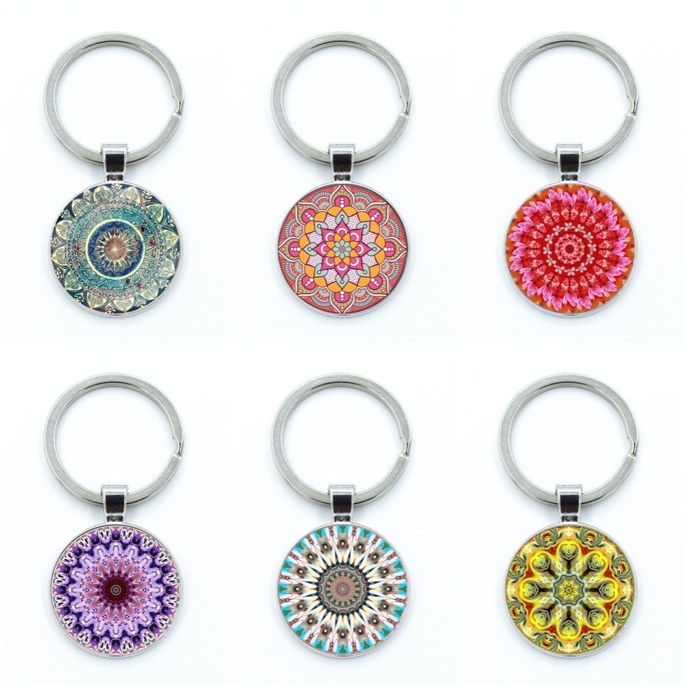 外贸新品配饰 曼陀罗时光宝石钥匙扣挂件水晶玻璃钥匙链 批发