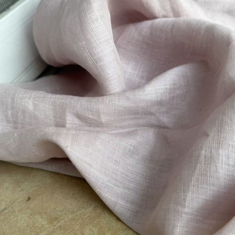 细支纱薄款纯亚麻面料春夏款藕粉色亚麻布上衣连衣裙亚麻面料