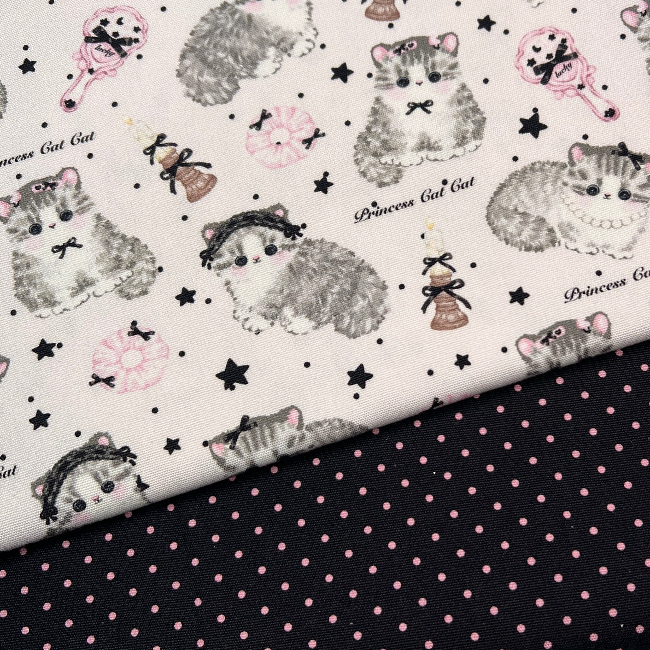 粉底猫猫公主 8安帆布 数码印花 全棉手工帆布 DIY 包包 面料图片