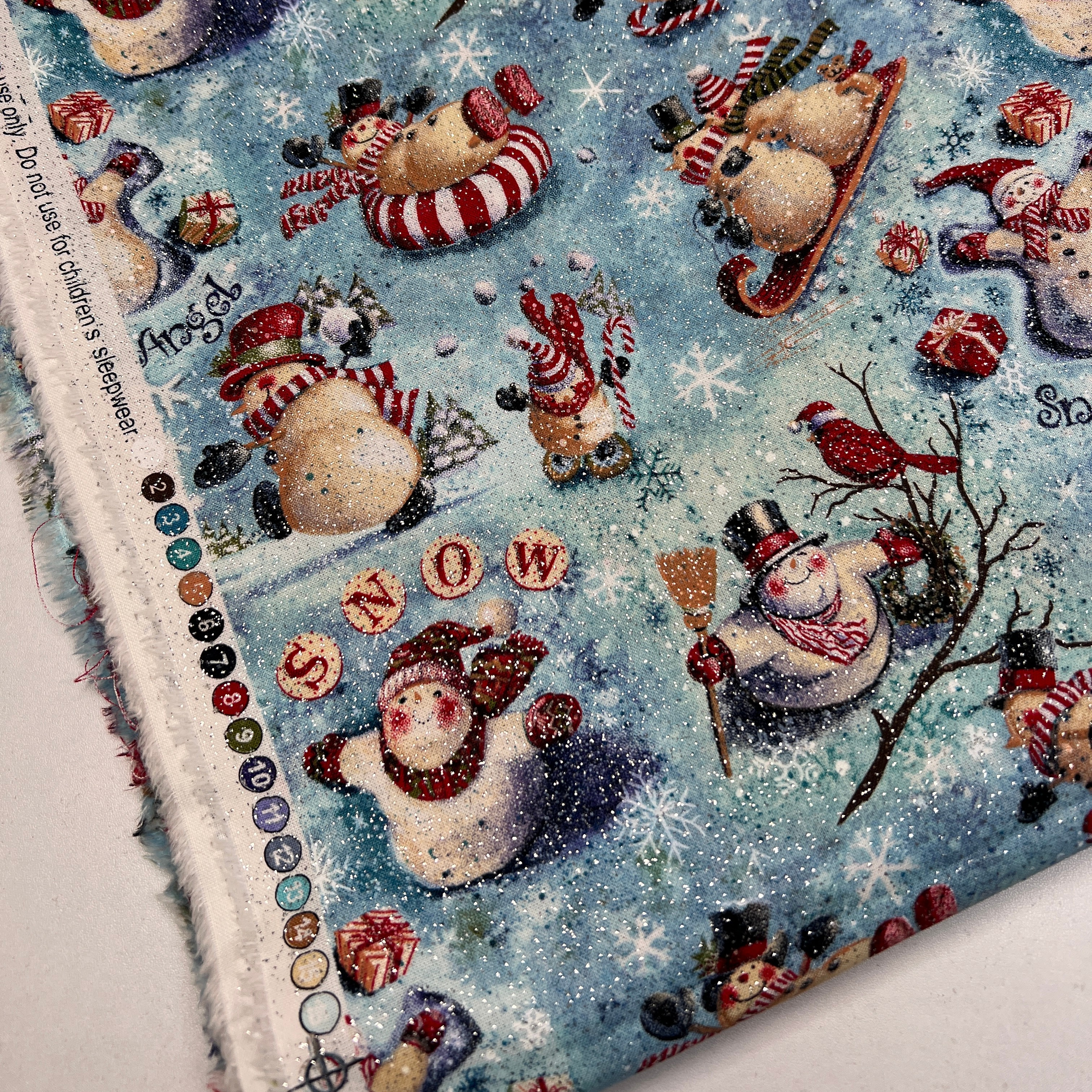 外贸 烫银 圣诞雪人 20支平纹 棉布 手工面料 满百包邮