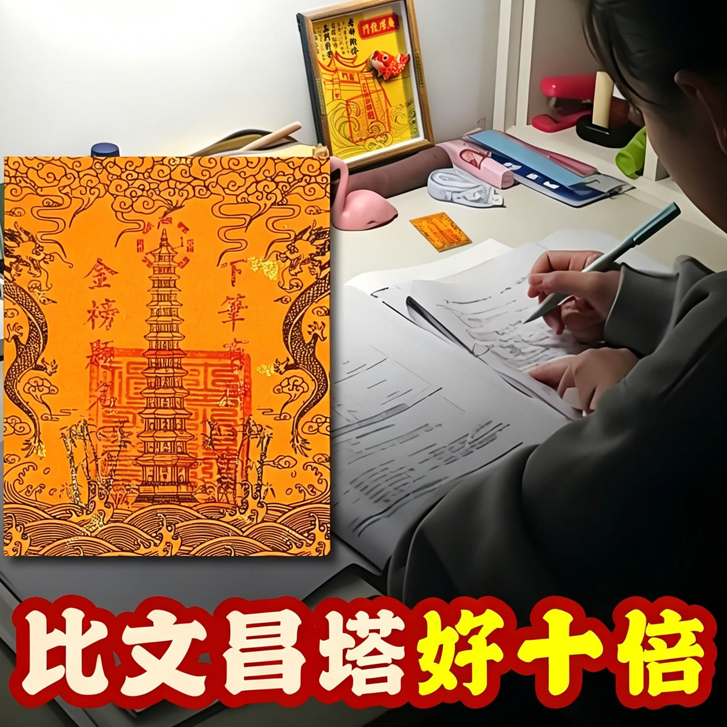 慈风阁原创九层十三层文昌塔龙龟文曲魁星文昌贴纸贴手机书桌书房