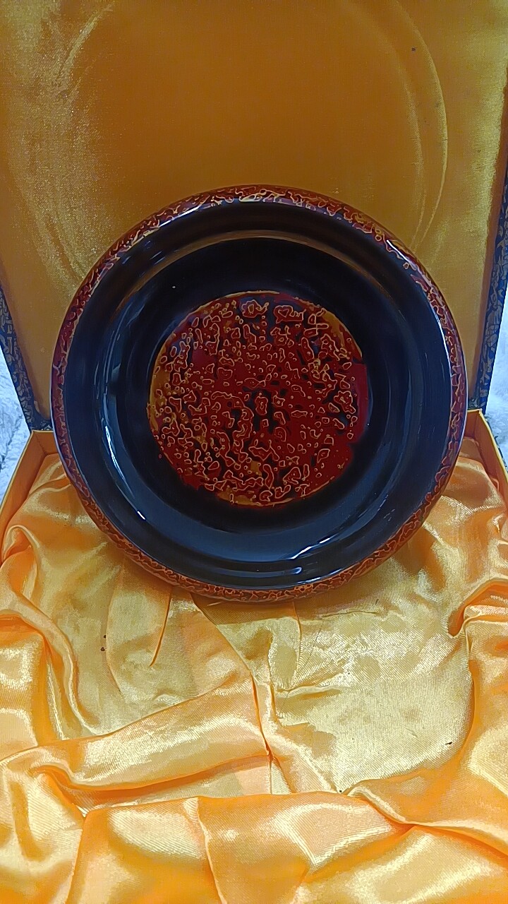清仓传统工艺木胎漆器果钵盘彩绘肌理菠萝器犀皮漆果子钵240mm