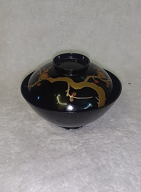 早期进口库存天然漆漆器木胎漆器盏型盖碗120mmx90mm