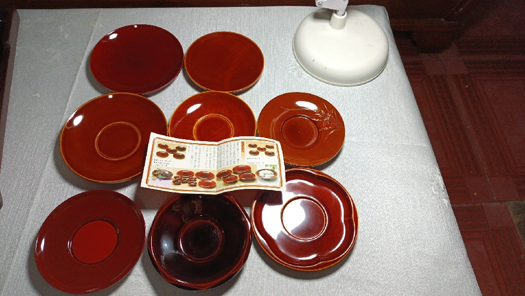 进口日本产传统工芸品木胎漆器飞弹春庆塗碟盘120mm-136mm