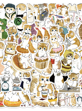 64张卡通可爱黄色猫咪涂鸦贴纸装饰行李箱笔吉他记本防水贴纸