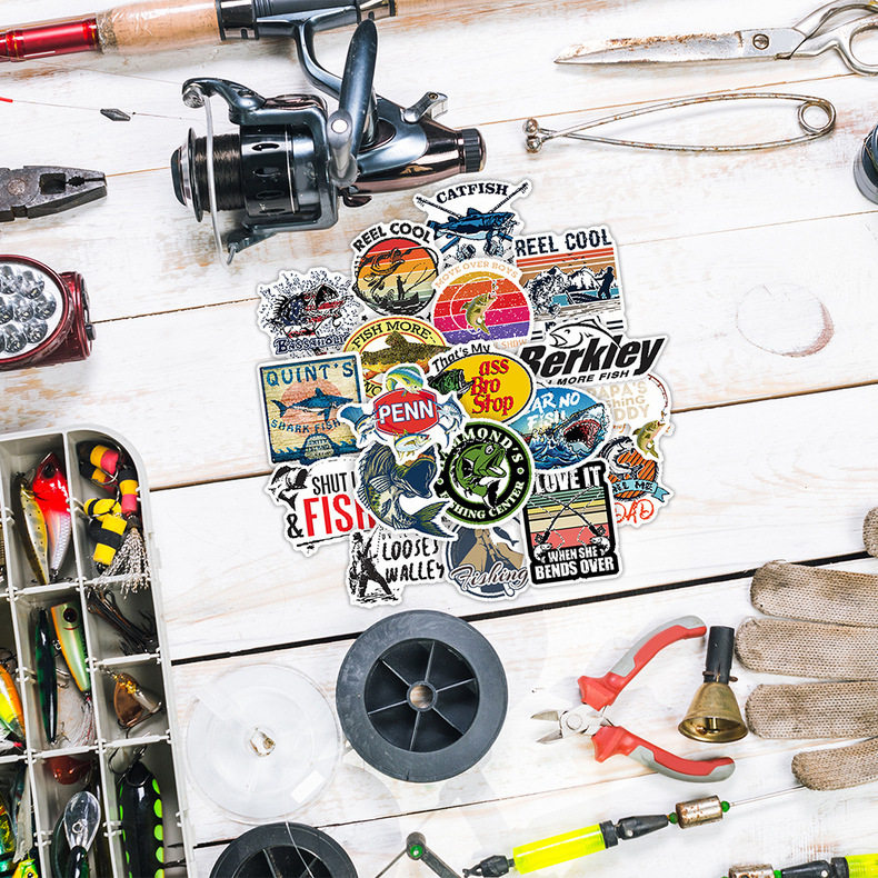 100张钓鱼路亚钓箱海钓贴纸钓竿行李箱文具汽车装饰sticker