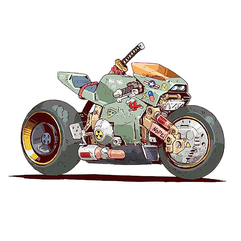 5*8.2cm仿真卡通摩托车贴纸装饰油盖笔记本家具行李箱汽车贴纸