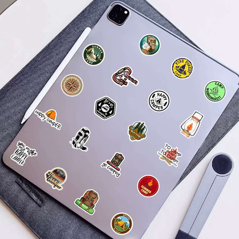 50张户外露营野营打猎远足贴纸防水行李箱文具钓箱帐篷装饰贴画