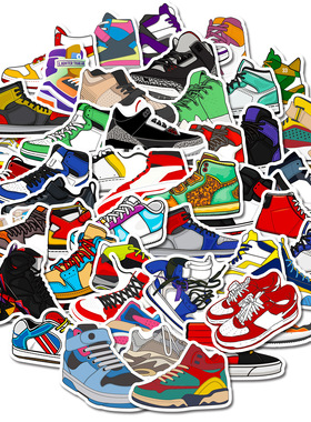 50张Sneaker球鞋sticker潮流cool球鞋涂鸦贴纸滑板电动车跨境贴画