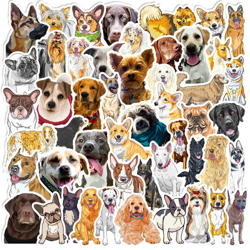 50张卷毛狗狗贴纸新款泰迪狗狗etsy亚马逊dog田园犬个性防水贴纸