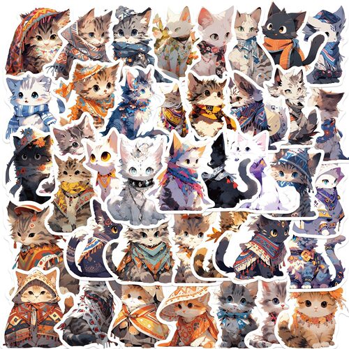 50张卡通民族小猫涂鸦贴纸吉他笔记本行李箱DIY防水贴画手机贴纸