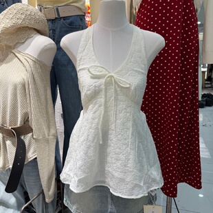 韩系简约少女风吊带深V挂脖绑带上衣女纯欲性感露背无袖 上衣26902