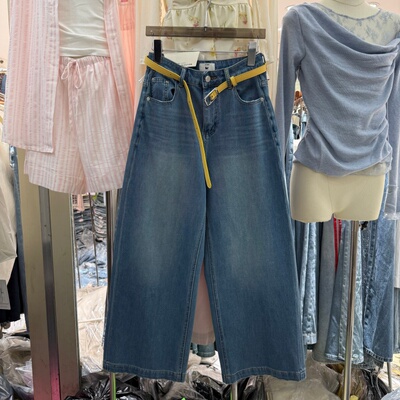 韩版宽松阔腿牛仔裤女小个子高腰显瘦通勤百搭九分裤直筒裤99123