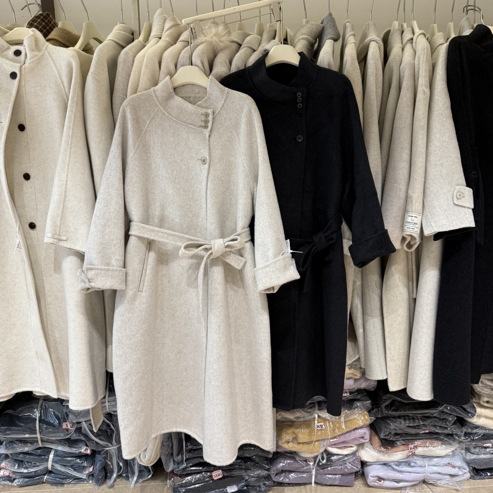 法式高级感别致立领简约宽松百搭长款双面羊绒大衣女羊毛外套9820