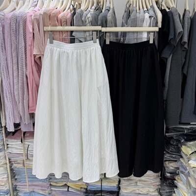 垂感显瘦A字半身裙女中长款高腰伞裙春夏松紧腰简约百搭长裙2355
