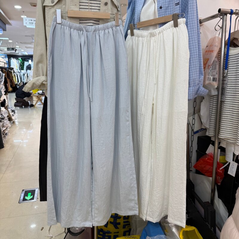 垂感阔腿休闲裤女韩系百搭小个子松紧腰宽松直筒拖地长裤子26827