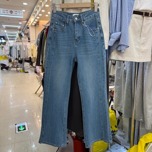 开叉九分裤 女高腰弹力修身 98580 小个子显瘦百搭微喇牛仔裤 春薄款