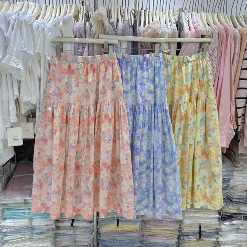 油画印花复古气质显瘦半身裙女松紧腰口袋宽松休闲碎花中长裙2666