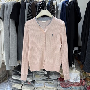 韩系撞色假两件刺绣麻花薄毛衣女小个子学院风圆领针织开衫51123