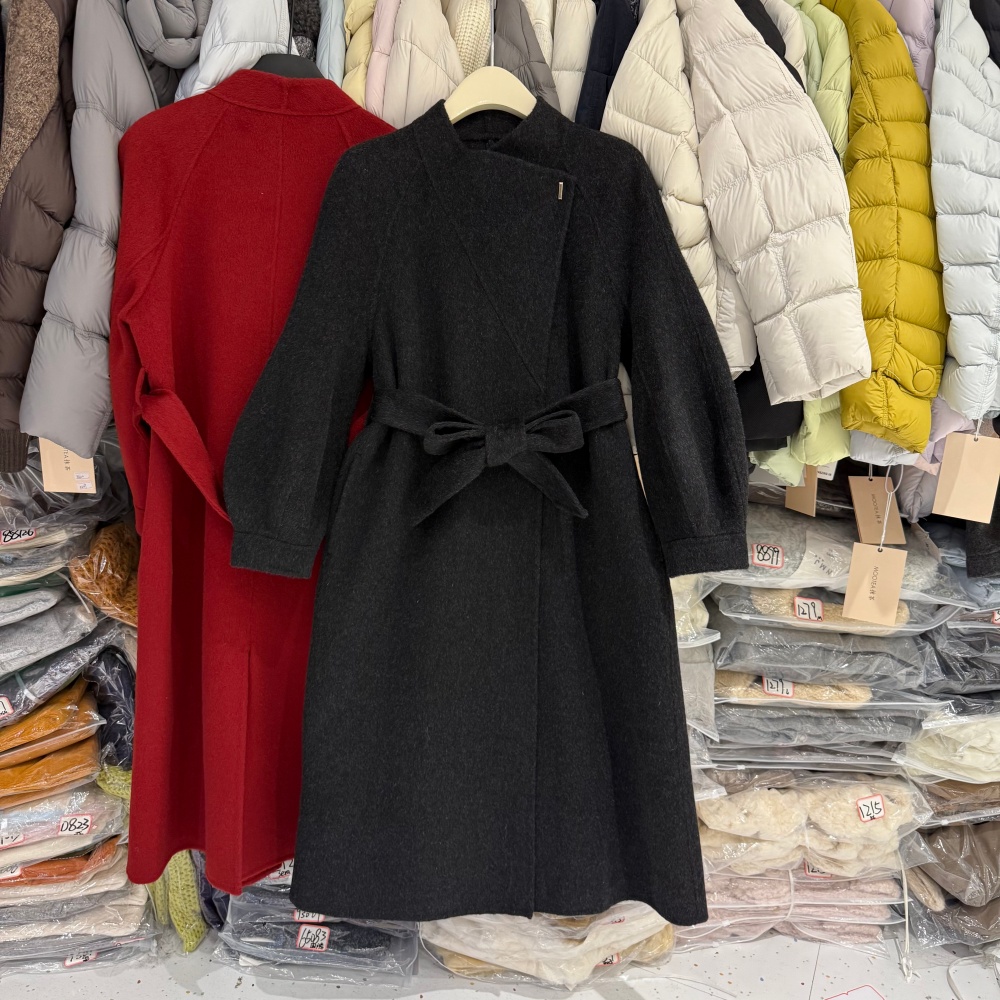 法式气质大牌系带收腰显瘦中长双面羊绒大衣女高级感立领外套8318