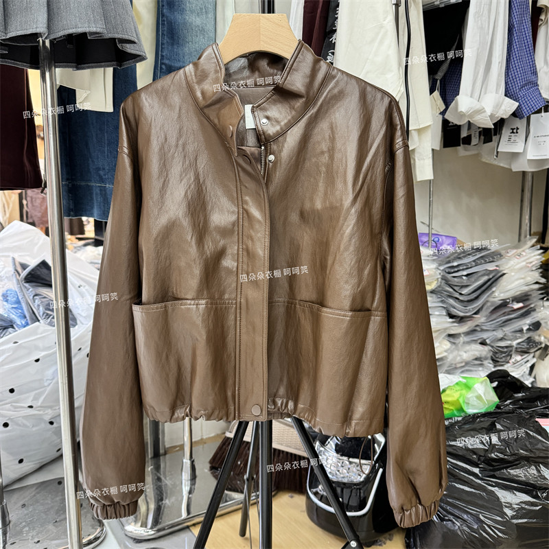 25新款休闲帅气立领软皮短外套女秋冬美式机车服宽松夹克上衣9509