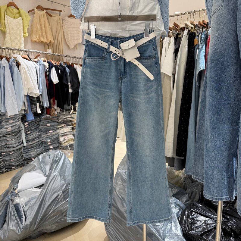 2026春薄款小个子九分微喇牛仔裤女弹力修身显瘦修身直筒裤90268