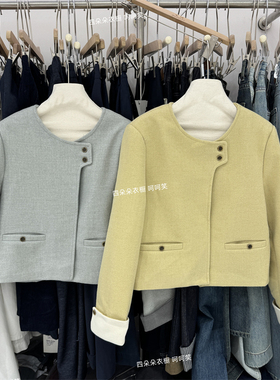 法式高级感精致小香风毛呢短外套女名媛风圆领系扣气质上衣99303