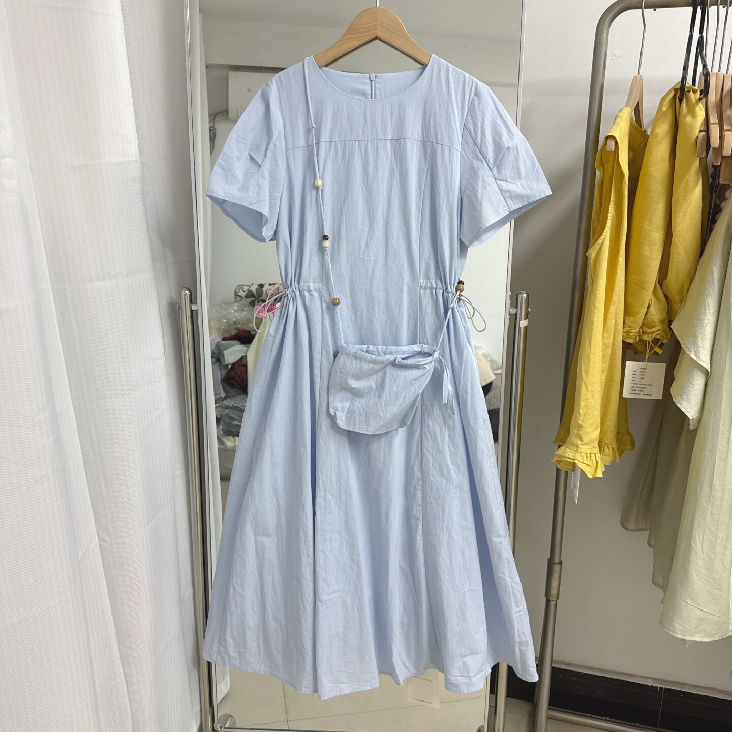 法式度假风抽绳收腰显瘦配包短袖连衣裙女韩系宽松休闲长裙89999