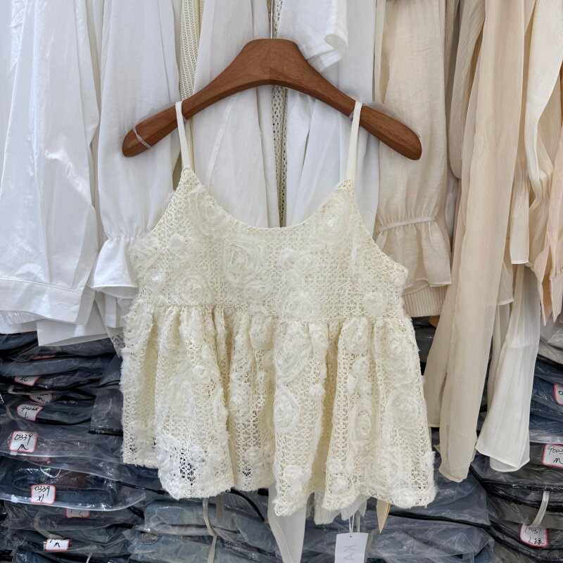 高级感重工立体花朵法式甜美蕾丝镂空吊带背心女内搭小件上衣9367