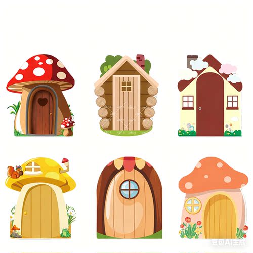 儿童表演舞台道具可开门蘑菇房子花草丛大树KT板森林背景石头定制