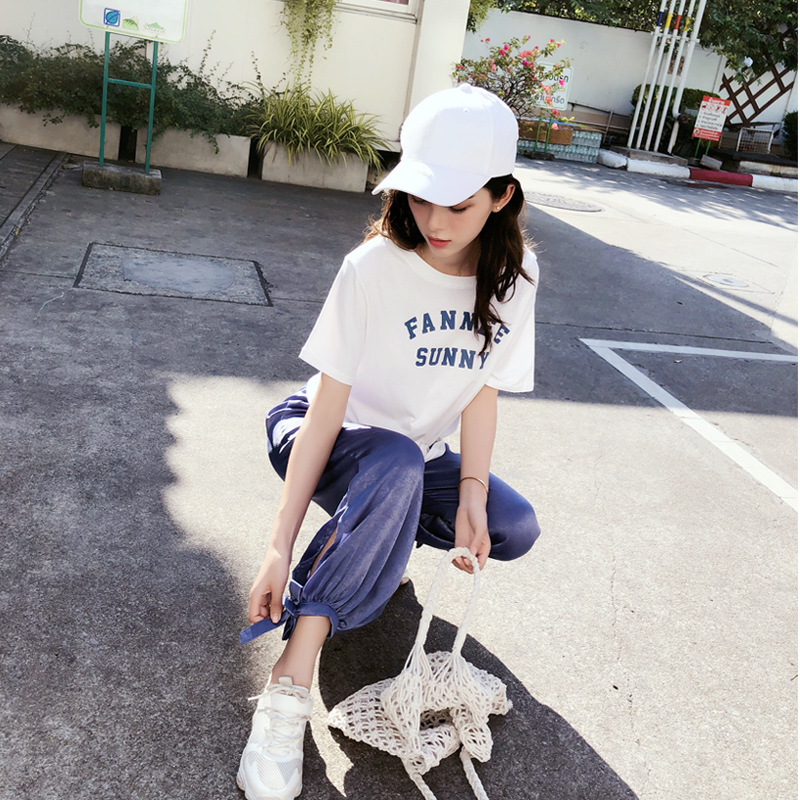 谜秀套装女2018夏装新款韩版休闲宽松T恤萝卜长裤网红两件套夏潮