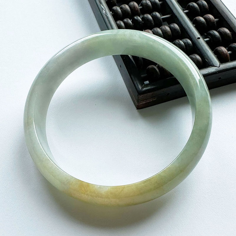 翡翠林 紫黄绿三色翡翠手镯60 缅甸冰糯种天然福禄寿宽边玉镯子59