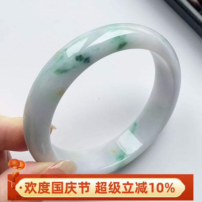 天然春带彩阳绿冰糯种翡翠手镯60