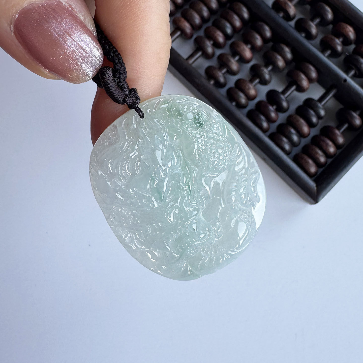 翡翠林 缅甸天然A货冰种翡翠龙牌吊坠起胶老坑手工精雕生肖龙挂件