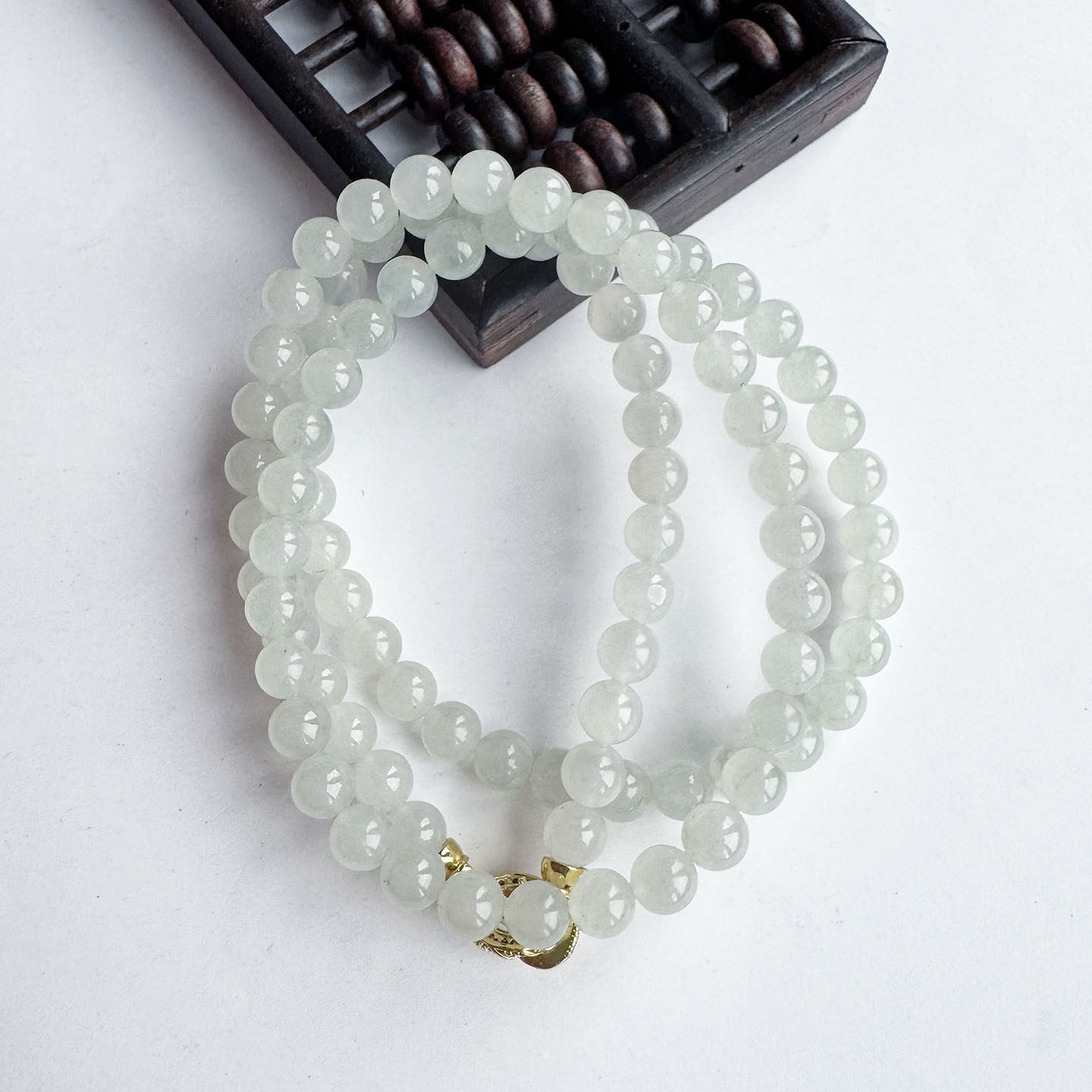 高冰白月光翡翠项链圆珠手串6.3