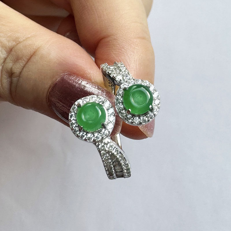 翡翠林 缅甸天然A货辣阳绿翡翠戒指老坑冰种色辣平安扣戒面S925银