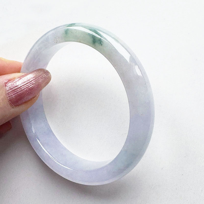 翡翠林 天然缅甸春带彩翡翠手镯55老坑冰种A货紫罗兰飘蓝花玉镯54