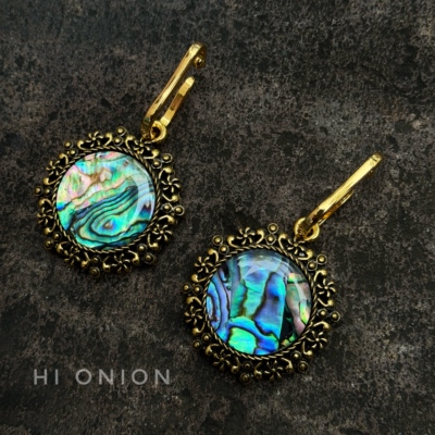 HiOnion做旧鲍鱼贝夸张圆形耳环无耳洞耳挂小众复古耳夹个性艺术