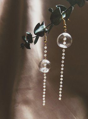 HiOnion奥地利水晶流苏长款超闪耳环玻璃球耳夹简约复古修饰脸型