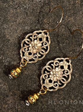 Hi Onion原创小众设计复古镂空葫芦做旧耳环新中式民族风耳夹高级