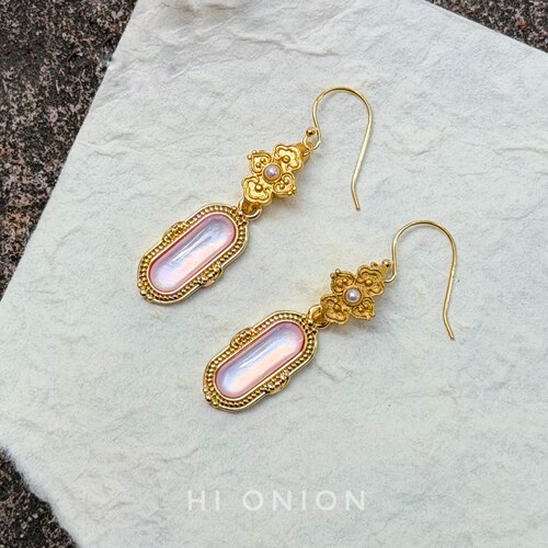 HiOnion扶苏·原创小众粉贝珍珠耳环复古轻奢新中式耳夹高级耳饰