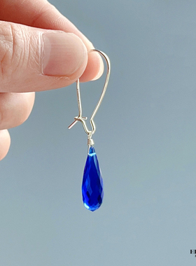 《蓝色珍妮》原创设计小众蓝色水滴耳环无耳洞耳挂耳夹显白复古