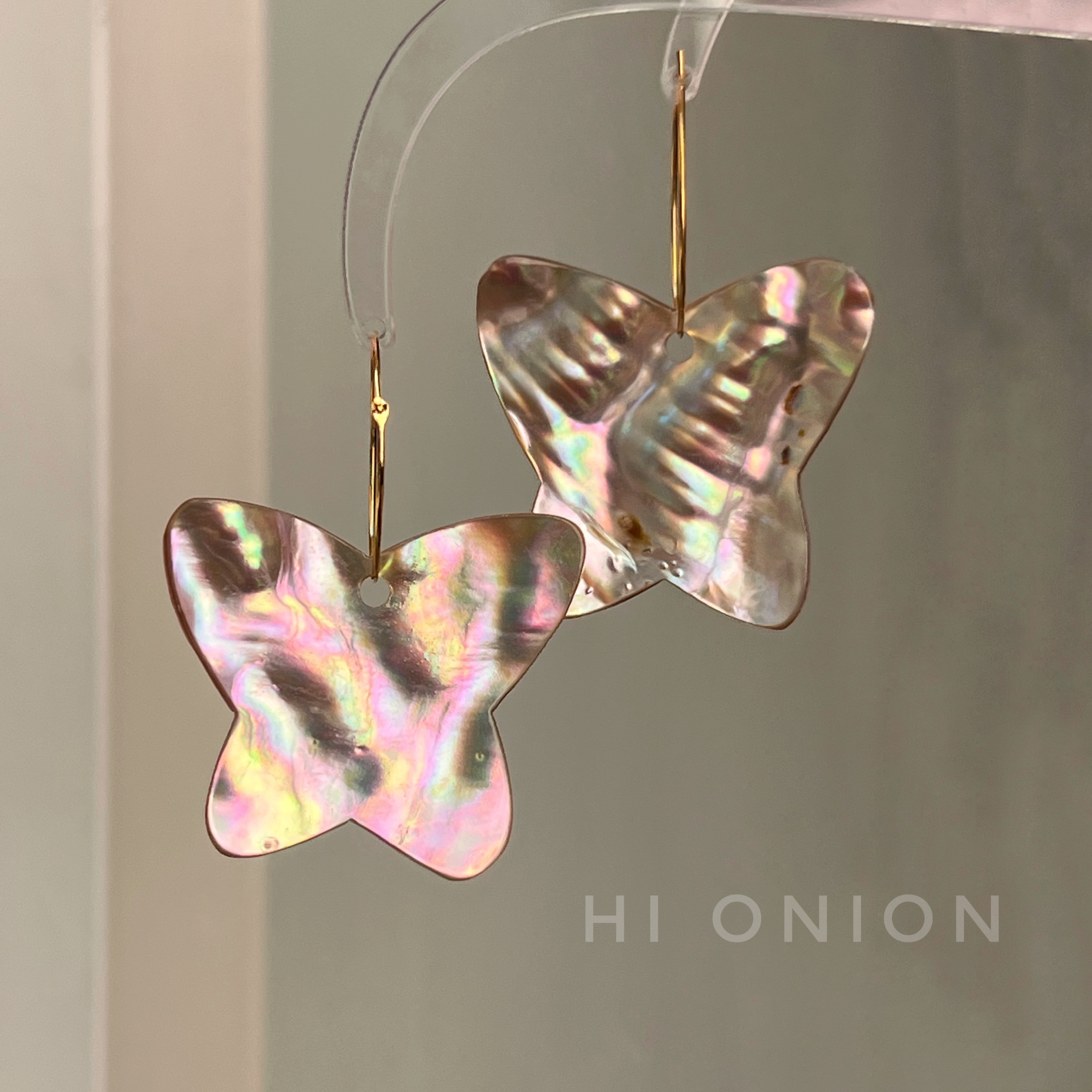 Hi Onion原创小众复古贝壳蝴蝶S925银耳环耳夹个性高级感新中式