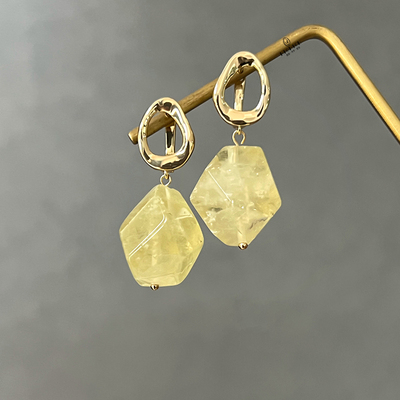 《托斯卡纳艳阳下》原创小众柠檬黄水晶耳扣夸张简约意式穿搭耳环