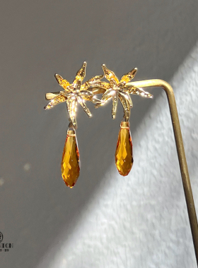 《北平的秋》原创夸张小众时髦水滴耳钉复古秋冬耳夹高级感耳饰