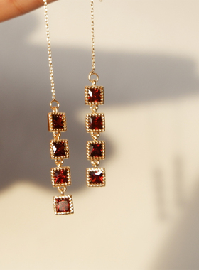 Hi Onion原创设计红菱艳小众长款红色耳线耳夹修饰脸型独家气质