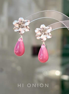 Hionion樱花雨 原创设计S925银耳钉粉色耳夹春天耳环粉嫩小众耳饰