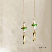 耳线耳环耳夹新中式 鱼银镀金长款 Onion原创年年有余小众新中式