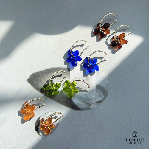 HiOnion彩色琉璃花朵耳挂